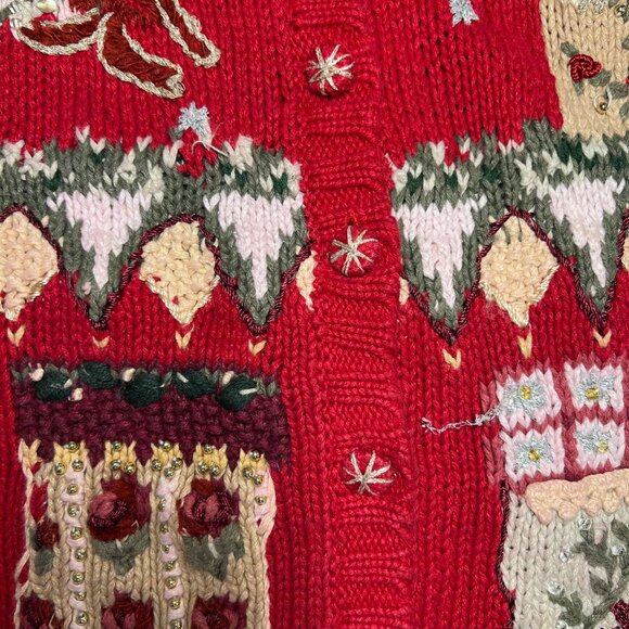 Vintage Slouchy Thick Knit Christmas Cardigan Grandma Chunky Fair Isle Large - Picture 8 of 15